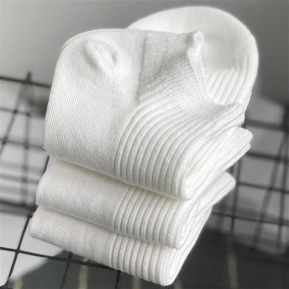 5 Pairs/Pack Ankle Socks Women 100% Cotton Invisible Sweat-Absorbing Girls Low Tube Boat Socks EU 36-42 White Socks