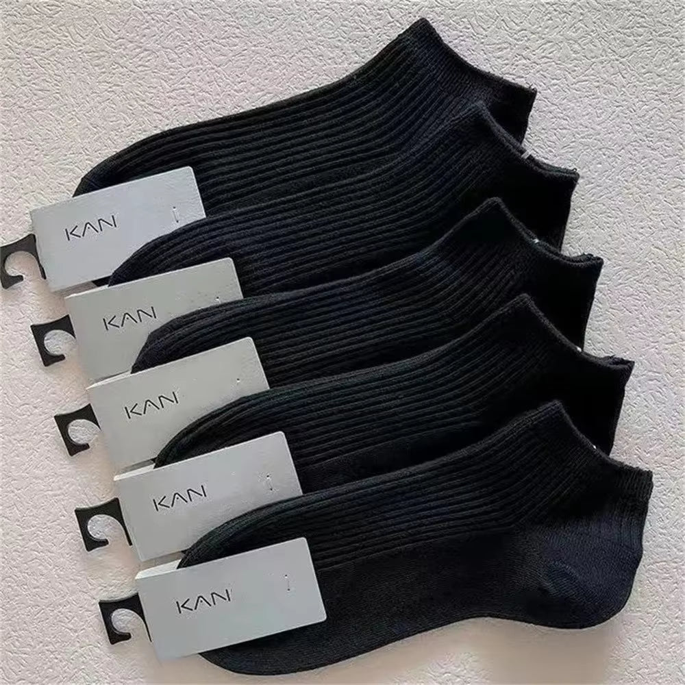 5 Pairs/Pack Ankle Socks Women 100% Cotton Invisible Sweat-Absorbing Girls Low Tube Boat Socks EU 36-42 White Socks