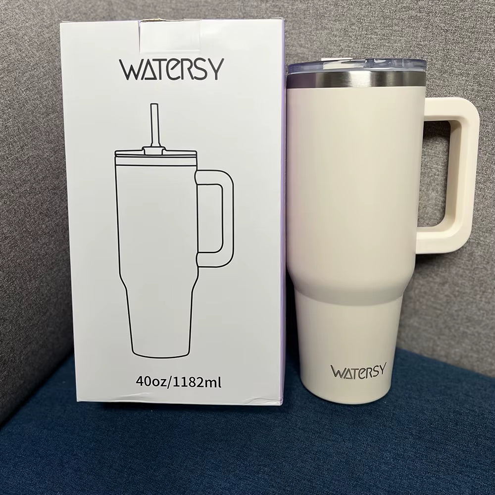 891/1182Ml Insulated Mug with Handle and Straw Large Capacity 40Oz Tumbler Stainless Steel Water Bottle Office Home Thermal Mug