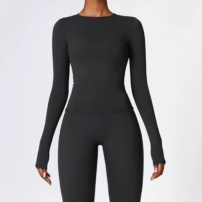 Long Sleeve Workout Top Gym Pilates Clothes Women Active Wear Sports Shirt Elastic Fitness Yoga Clothing Running Shirts