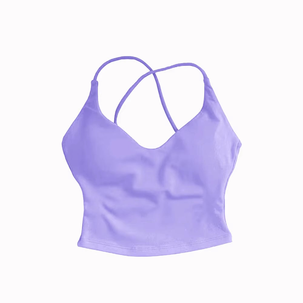 Dynamic Strappy Top Gym Clothes High Support Push-Up Fitness Tank Top Back Cross Workout Pilates Yoga Running Sports Bra