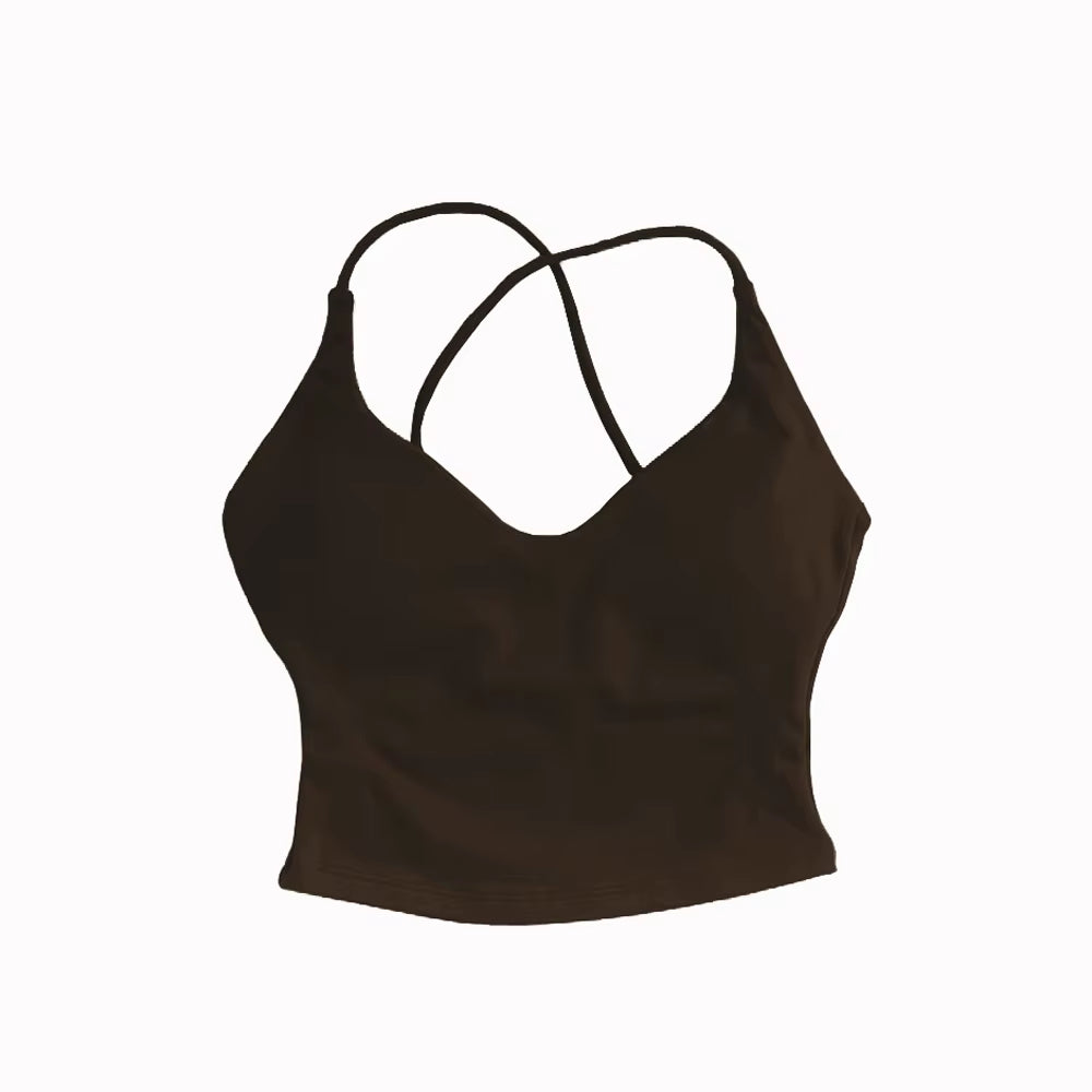 Dynamic Strappy Top Gym Clothes High Support Push-Up Fitness Tank Top Back Cross Workout Pilates Yoga Running Sports Bra