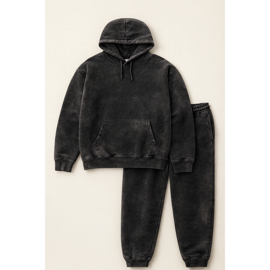 Washed Hoodie Set - Washed Black