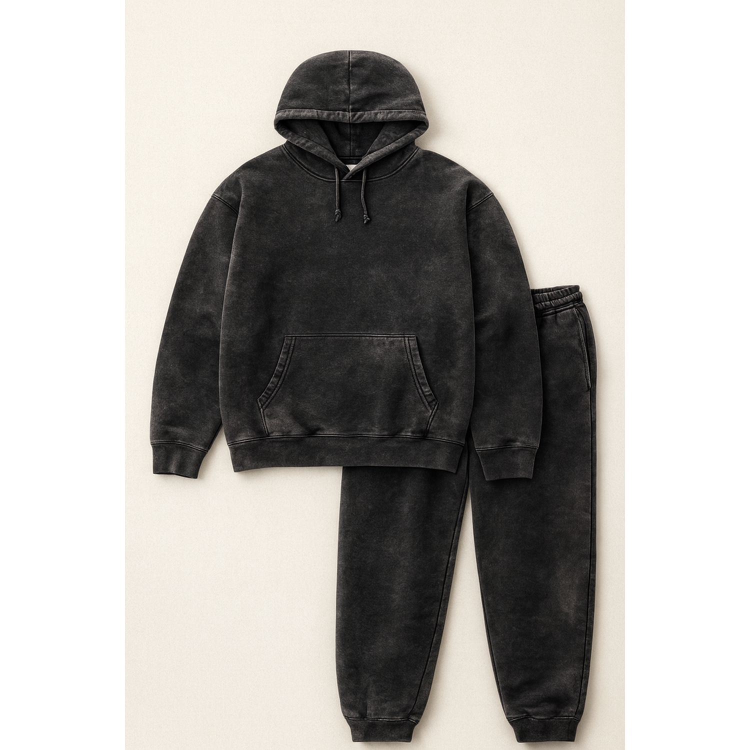 Washed Hoodie Set - Washed Black