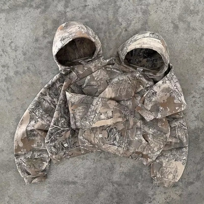 Streetwear Zip Hoodie Y2K Clothes Men Women Harajuku Gothic Retro Camo Graphic Oversized Hoodie Sweatshirt Fashion Casual Tops