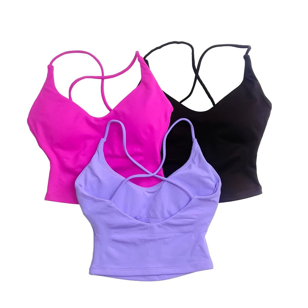 Dynamic Strappy Top Gym Clothes High Support Push-Up Fitness Tank Top Back Cross Workout Pilates Yoga Running Sports Bra