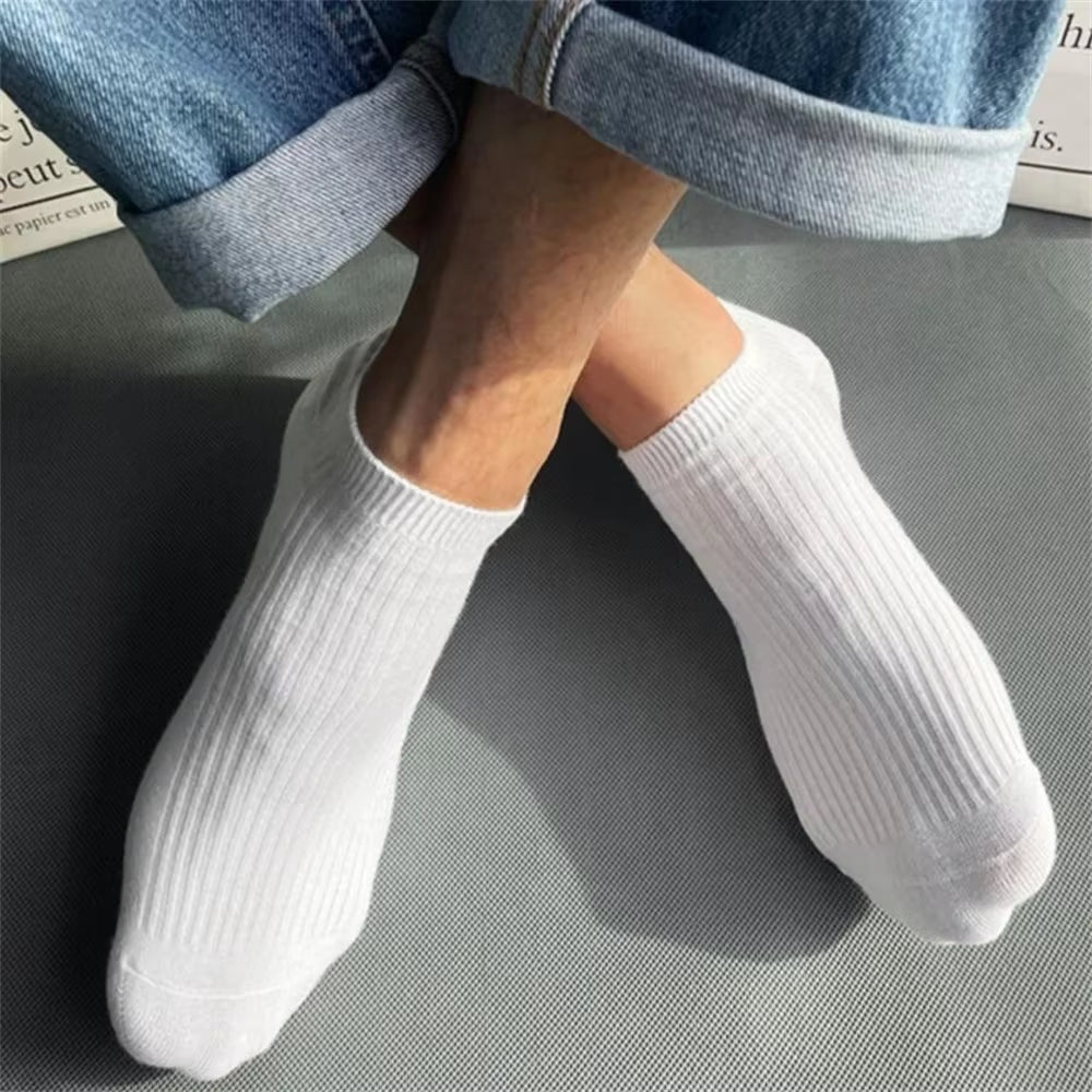 5 Pairs/Pack Ankle Socks Women 100% Cotton Invisible Sweat-Absorbing Girls Low Tube Boat Socks EU 36-42 White Socks